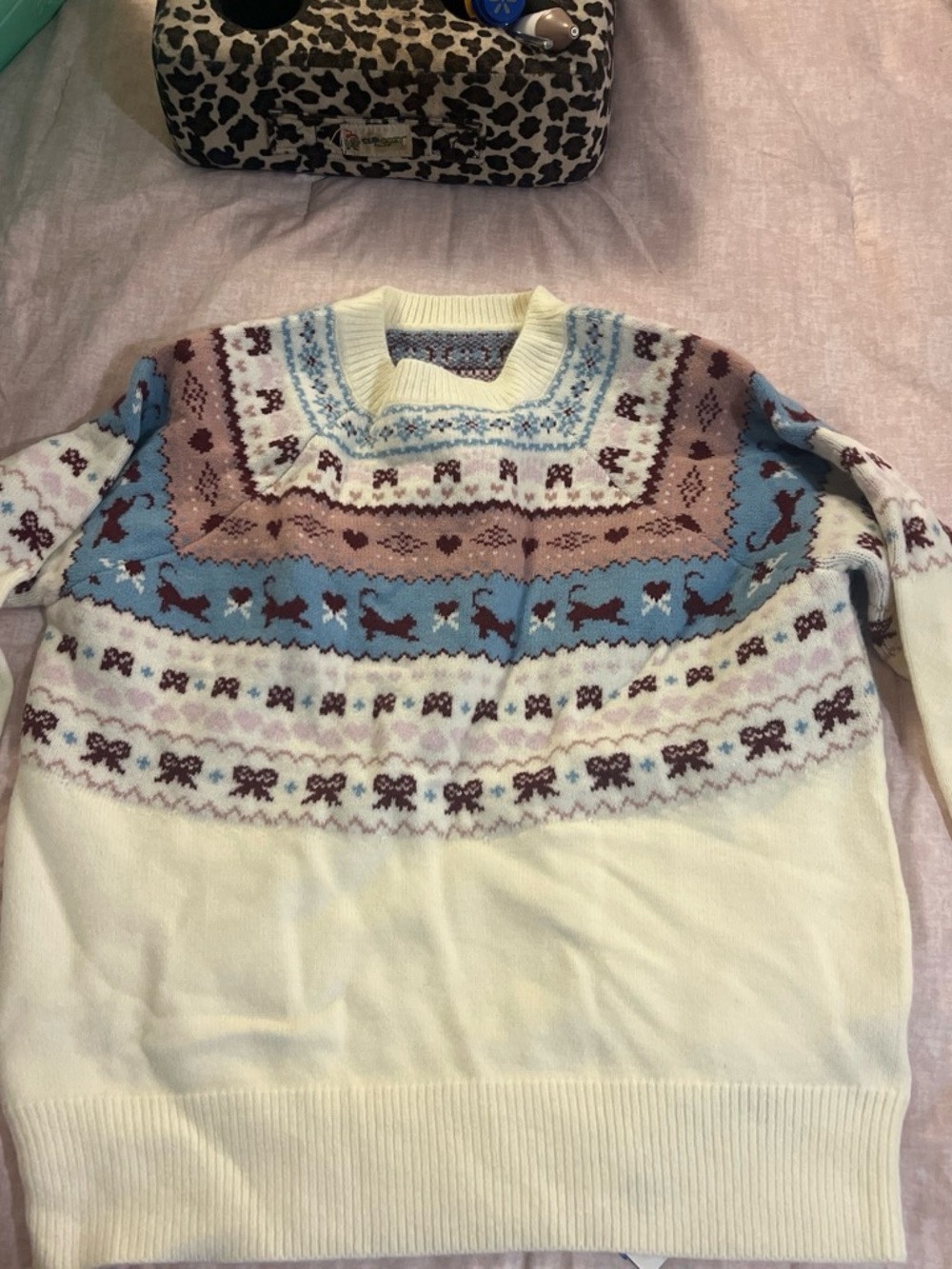 Cider Fair Isle Scoopneck Sweater in Cream, Blue & Mauve